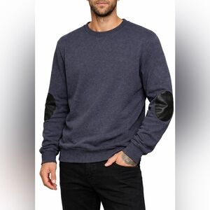 A.P.C. Rue Madame Charcoal Blue Sweatshirt w/ Leather Elbow Patches XL